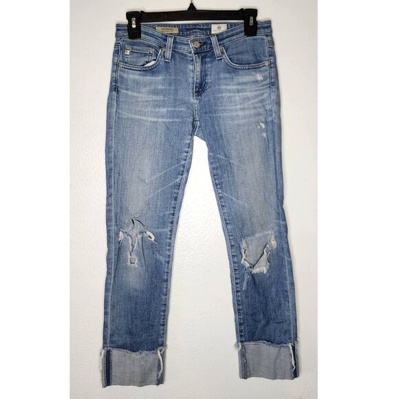 AG Adriano Goldschmeid The Stevie Cuff Slim Straight Cuffed Distressed Jeans 26 - Picture 2 of 9